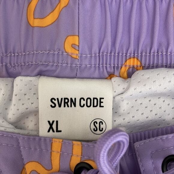 Men’s SVRN Sovereign CODE Swim Trunks Purple Orange Sz XL Elastic Waist 1 Pocket - Picture 11 of 13